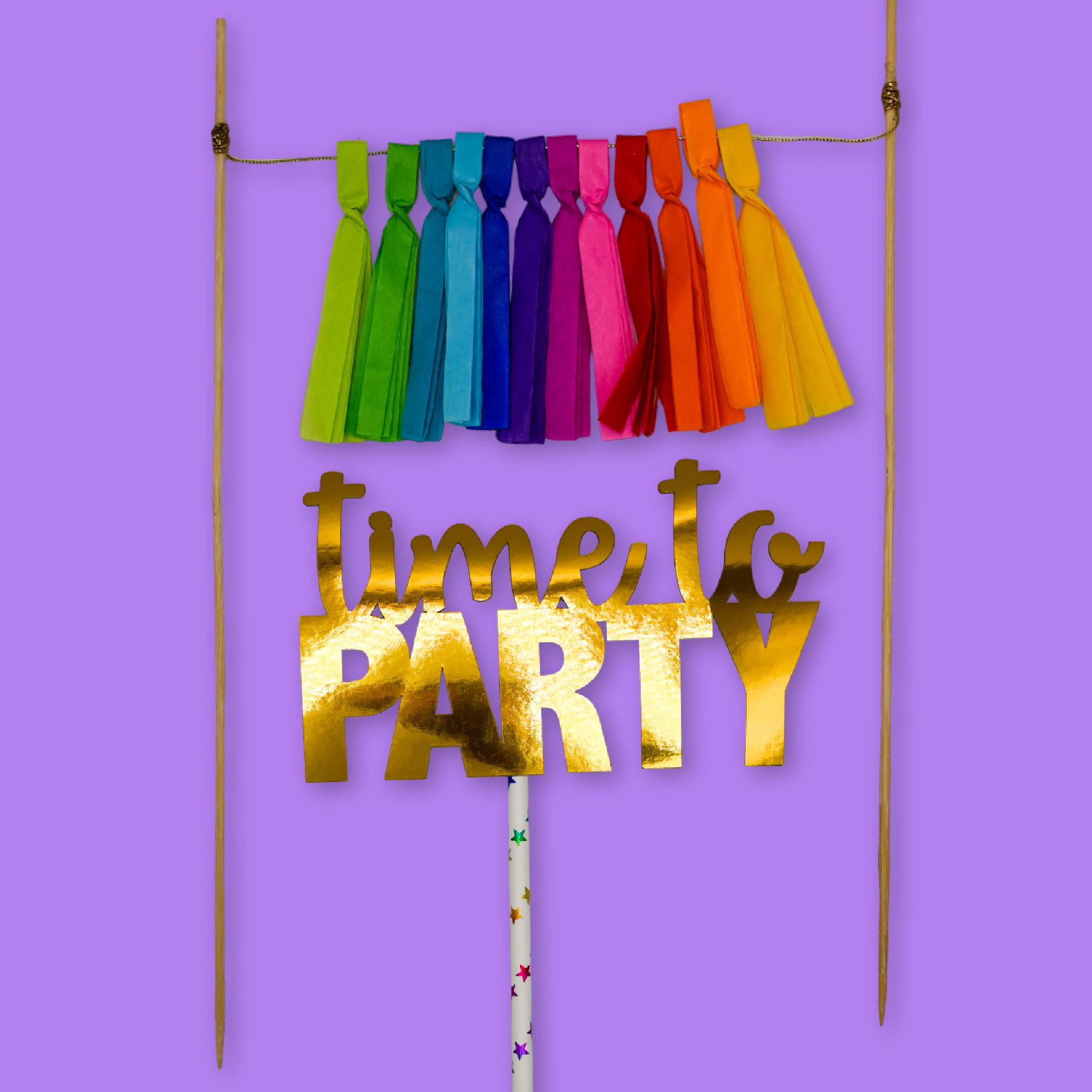 Cake Topper Pompom Arcoiris + Time to Party