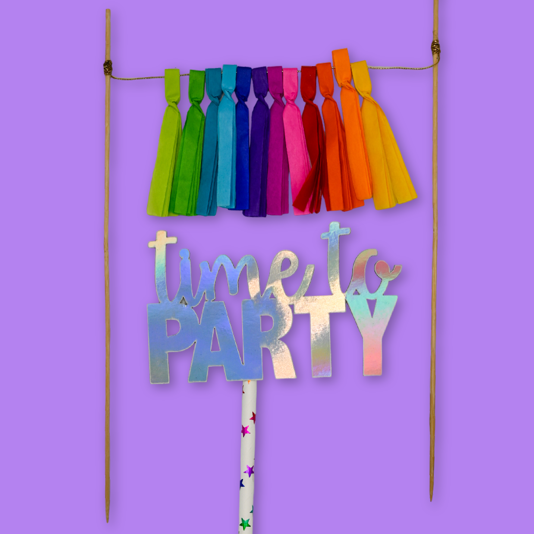 Cake Topper Pompom Arcoiris + Time to Party